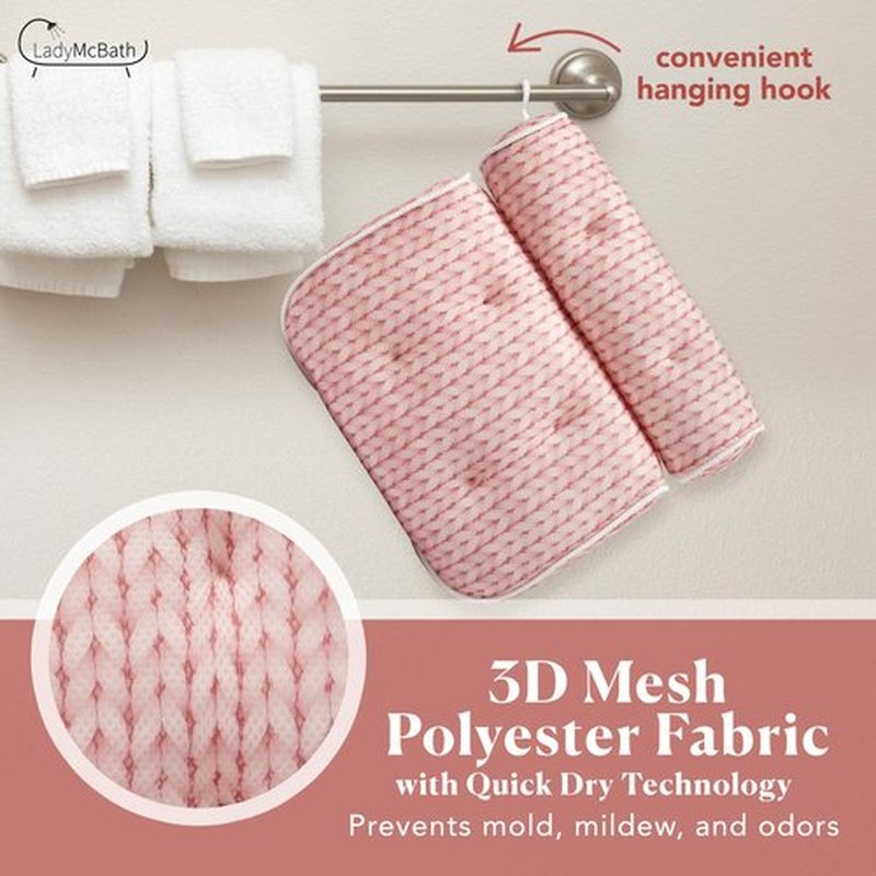 Lady McBath Bath Pillow - Luxury Bath Pillows for Tub Neck and Back Support - Powerful Suction Cups, Machine Washable Bathtub Accessory for Relaxation (Peach)