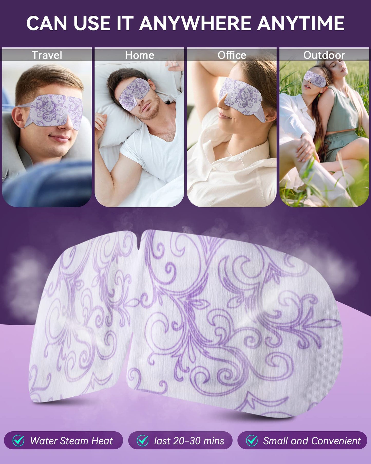 ProCIV 10 Packs Lavender Steam Eye Masks, Heated Eye Masks for Dark Circles and Puffiness Disposable Warming Eye Masks for Soothing Headache Reliefing Eye Fatigue(Lavender)
