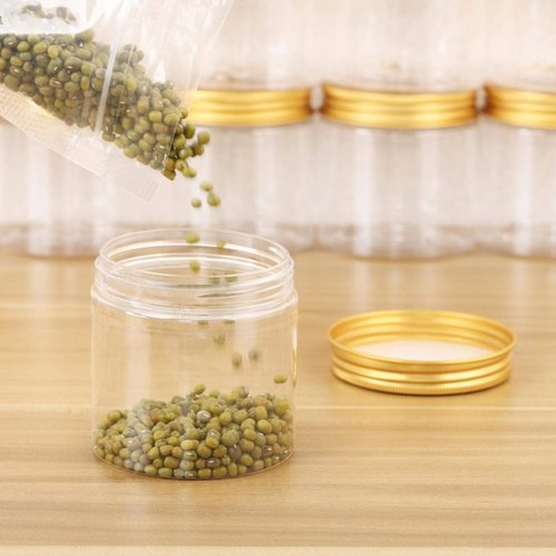 Tecbeauty 12-Pack 200ml Clear Plastic Jars with Lids, Refillable Empty Round Containers for Cosmetics, Lotions, Gold