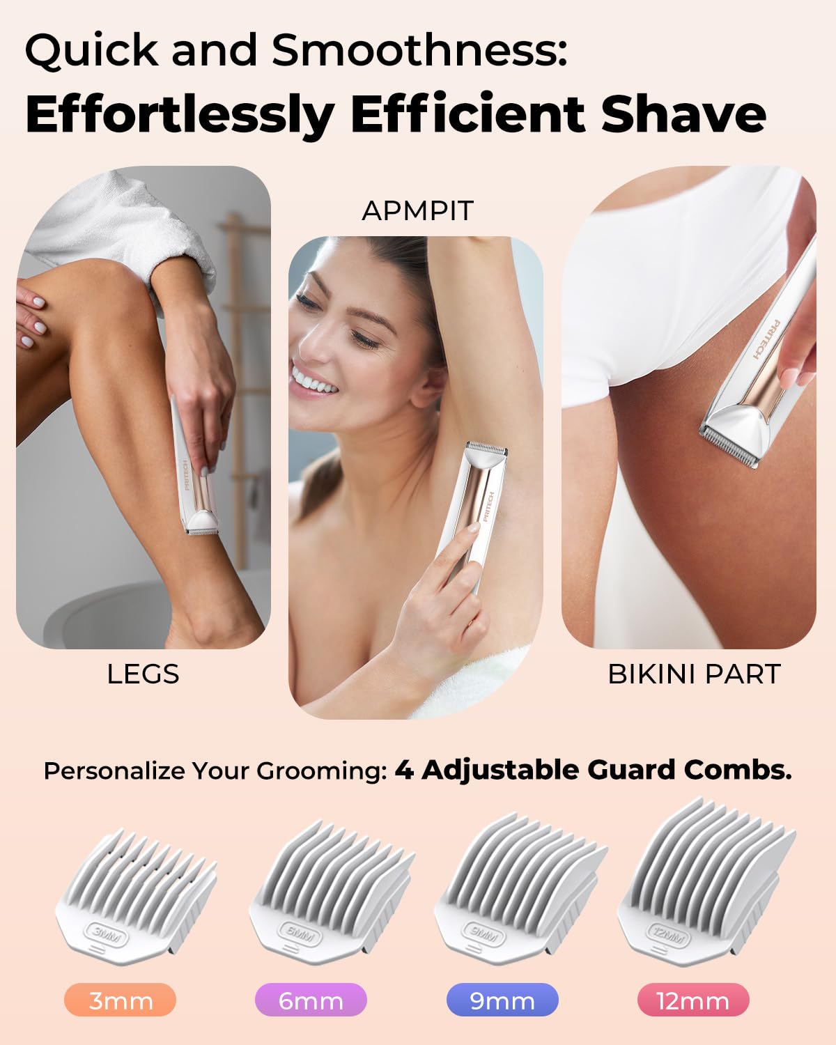 Bikini Trimmer for Women, Compact Electric Razors for Women, Rechargeable Public Hair Trimmer Shaver for Lady Smooth Skin Wet & Dry Use Ladies Body Grooming in Legs, Arms, Armpits & Bikini Area, White
