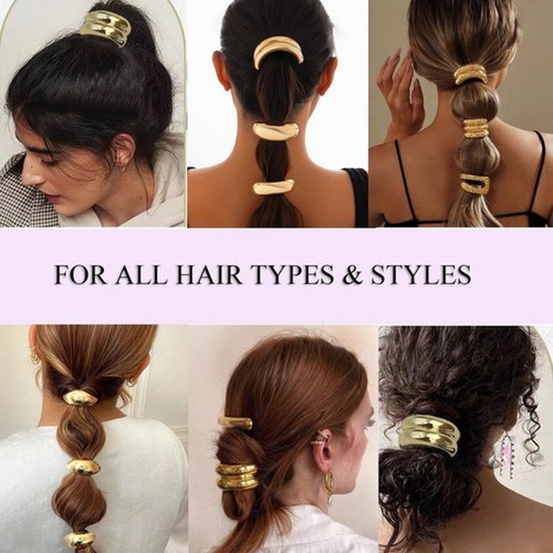 Hair Ties for Women Elastic Hair Ties Golden Metal Hair Cuff Wrap Hair Ties for Thick Hair Elastic Hair Ties Hair Accessories No Damage Hair for Women 4PCS