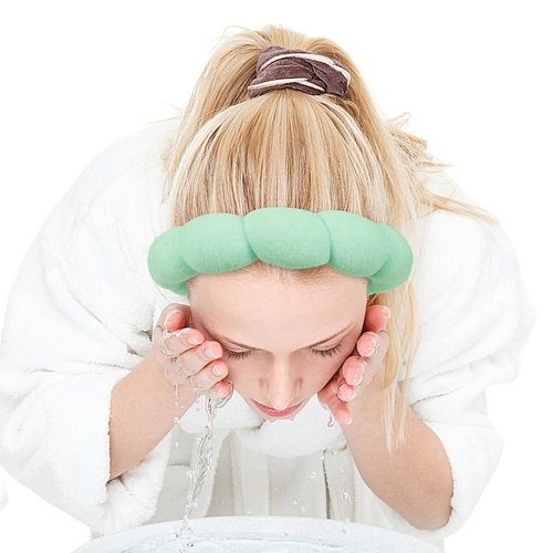Zkptops Spa Headband for Washing Face Wristband Set Sponge Makeup Skincare Terry Cloth Bubble Soft Get Ready Hairband for Women Girl Puffy Padded Headwear Non Slip Thick Hair Accessory(Light Green)
