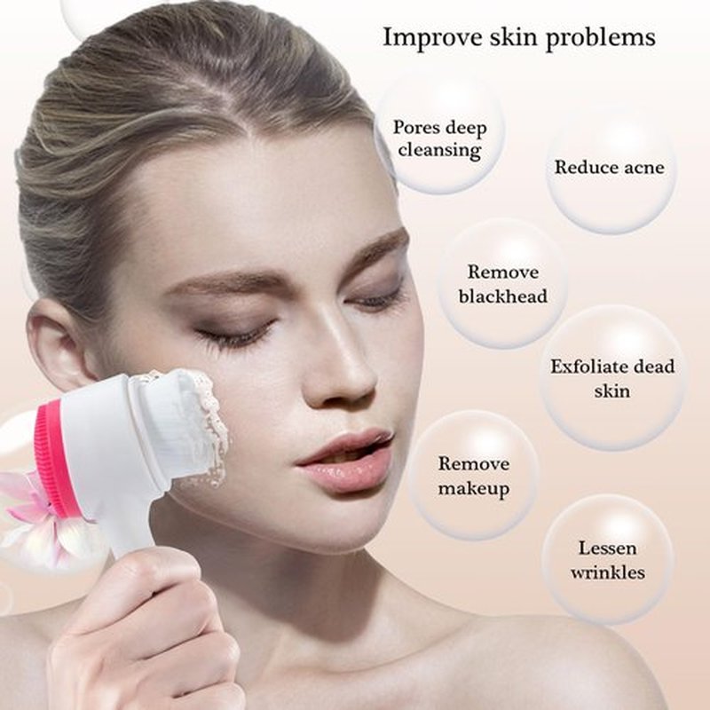 Beomeen Face Brush 2 in 1, Silicone Facial Cleansing Exfoliating Brush Soft Bristles Pore Deep Cleansing Manual Dual Face Wash Scrub Brush For Massaging, Makeup Skincare Removal, Gradient White