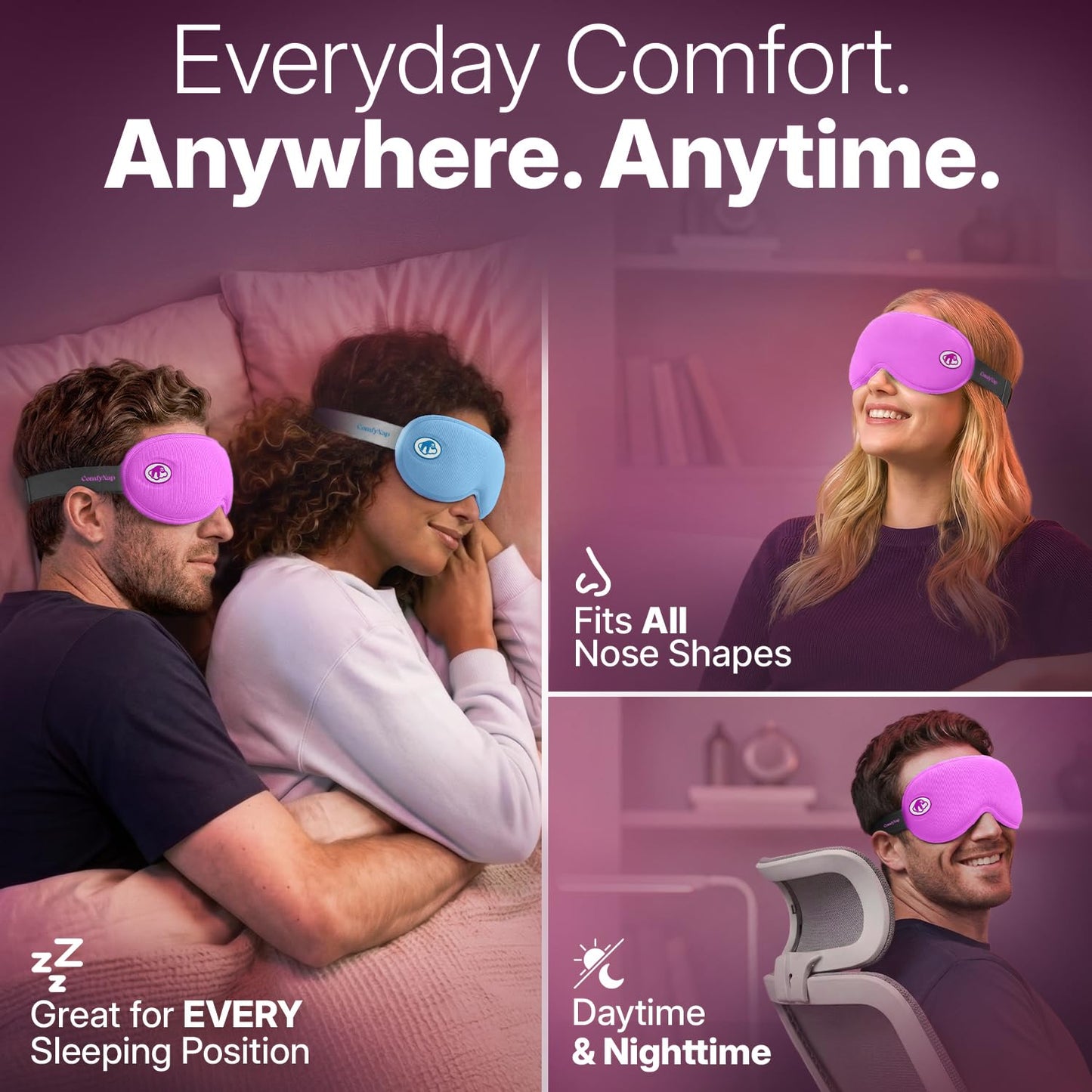 ComfyNap Eye Mask for Sleep with Ultimate Travel Case & Ear Plugs - DeepSpace™ Blackout Sleep Mask for Women Men, Side Sleeper Adjustable Eye Cover, Zero Eye Pressure, Memory Foam Eye Mask for Travel