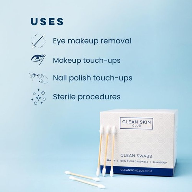 Clean Skin Club Clean Swabs | 6 Pack Total 3000 Count | One Pointed Tip | Biodegradable + Organic Cotton & Bamboo | Makeup & Nail Polish Touch-ups | Chlorine-Free & Hypoallergenic