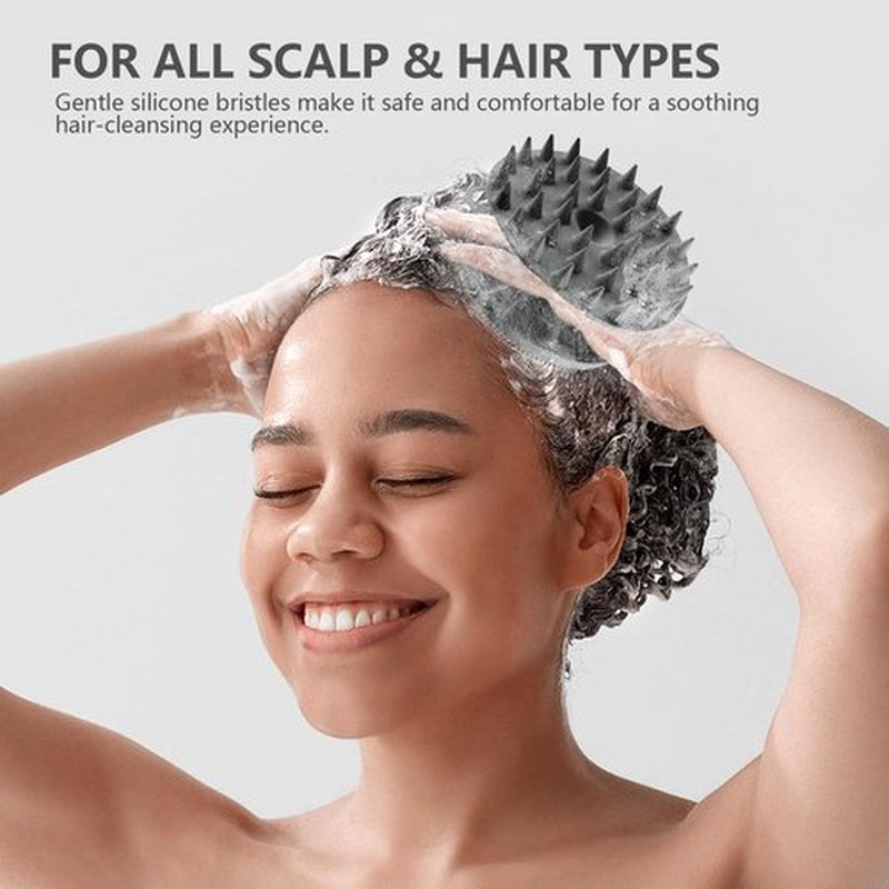 BEAUTAIL 2 in 1 Silicone Brush, Body Shower Scrubber and Scalp Hair Massager Shampoo Brush, Deeply Cleanse Skin, Dandruff Removal and Hair Growth, Gentle for Women Men Sensitive Skin (Charcoal)