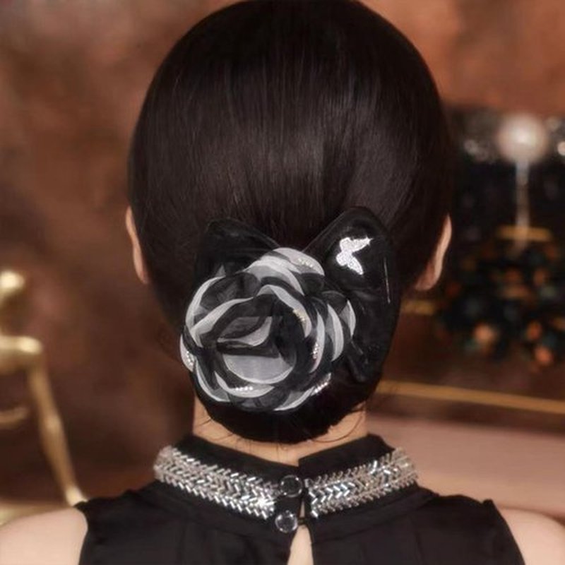 Insstyle Full Star Flower Hair Accessories, Hand Embroidered Flowers Deft Bun Hair, Character Hair Accessories,Lazy Hair Curler (Black-2pcs)