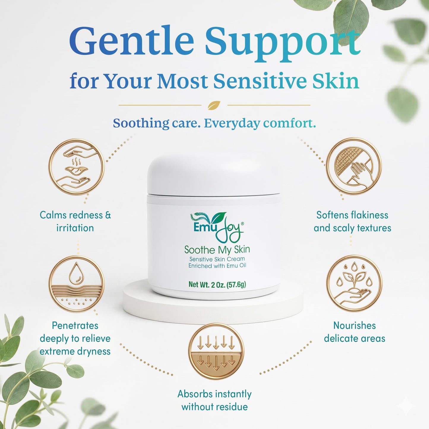 Emu Joy Soothe My Skin Cream - Emu Oil Sensitive & Dry Skin cream - 2 oz