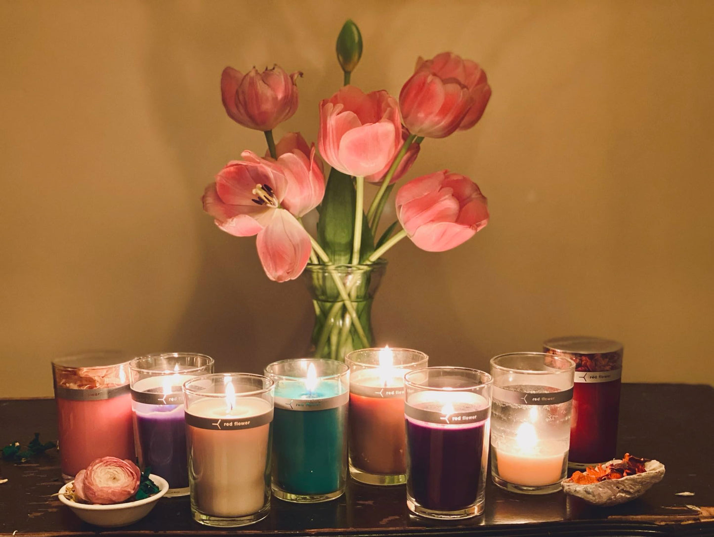 Red Flower Wanderlust Petal Topped Candle | Blended with Purest Natural-Burning Plant Wax | Topped with Scented Wanderlust Petals | Deep Earthy Woodsy Fragrance that Soothes | Clean-Burning | 6 oz