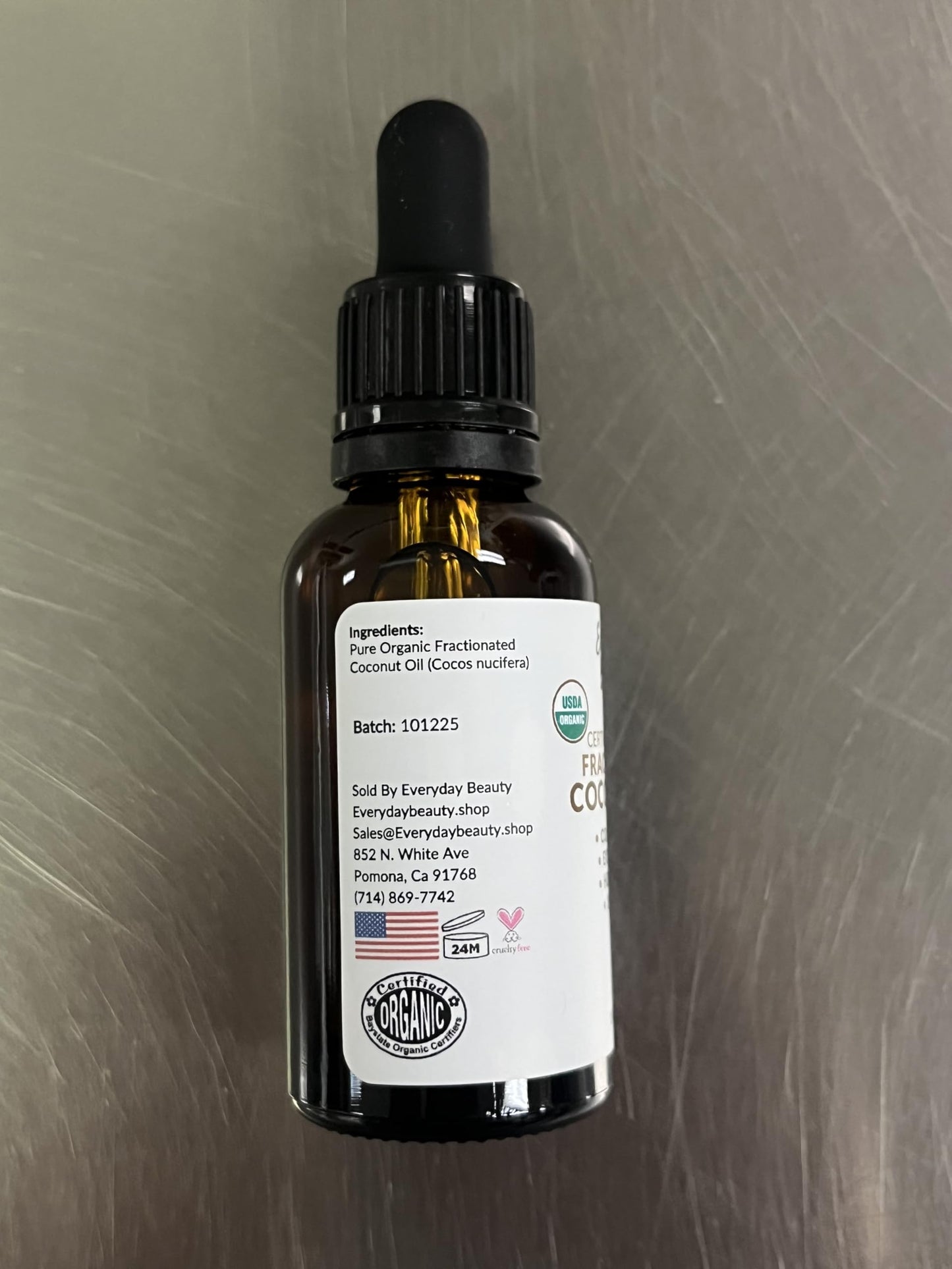 Organic Fractionated Coconut Oil | 100% Pure, Cold-Pressed | USDA Certified Organic | Amber Glass Bottle with Glass Dropper | For Face, Skin, & Hair - 1 Fl Oz