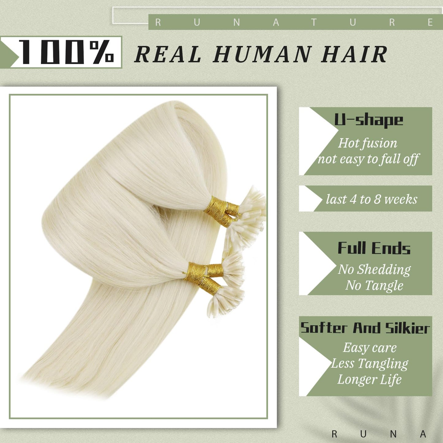 RUNATURE Blonde U Tip Hair Extensions Human Hair Straight Hot Fusion Hair Extensions Short Keratin U Tip Human Hair Extensions Full Ends Human hair U Tip Extensions Silky 12 Inch 40g 50s