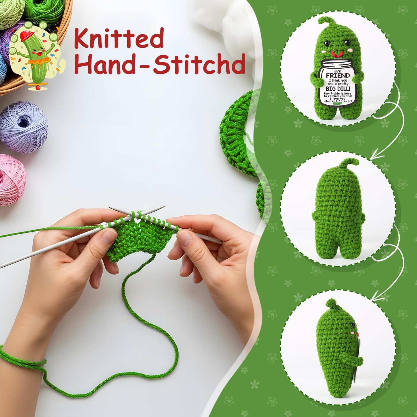 MAMAGIFTREE Birthday Gifts for Women Best Friends,Handmade Crochet Pickle Cool Funny Gag Friendship Gift for Female Friends,Bestie, Coworkers Self Care Emotional Cute Desk Decor