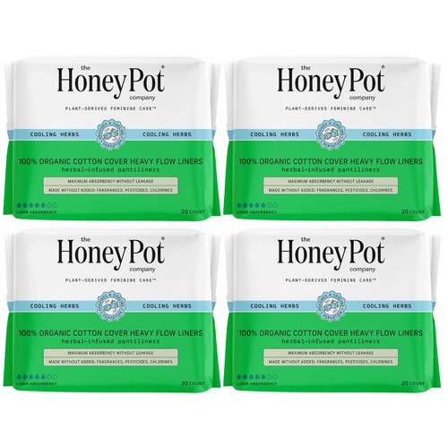 The Honey Pot Company - 80ct - Herbal Panty Liners for Women - Heavy Liners w/Wings - Infused w/Essential Oils for Cooling Effect & Organic Cotton Cover - Feminine Care
