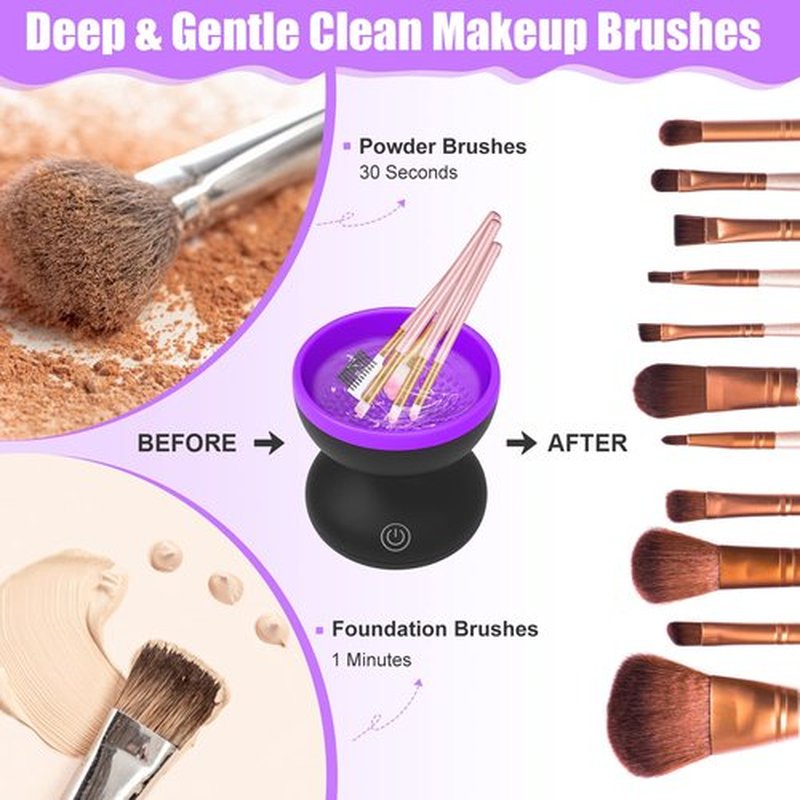 Electric Makeup Brush Cleaner Machine, Luxiv Wash Makeup Brush Cleaner Machine Fit for All Size Brushes Automatic Spinner Machine, Portable Makeup Brush Cleaner Spinner (Black+Purple)