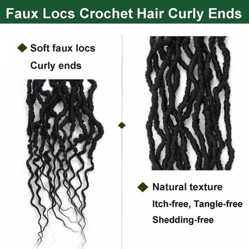 8 Packs Faux Locs Crochet Hair Curly Ends 18 Inch Soft Locs Crochet Dreads Boho Braids Crochet Faux Locs Hair for Women (18inch(pack of 8), 1B)
