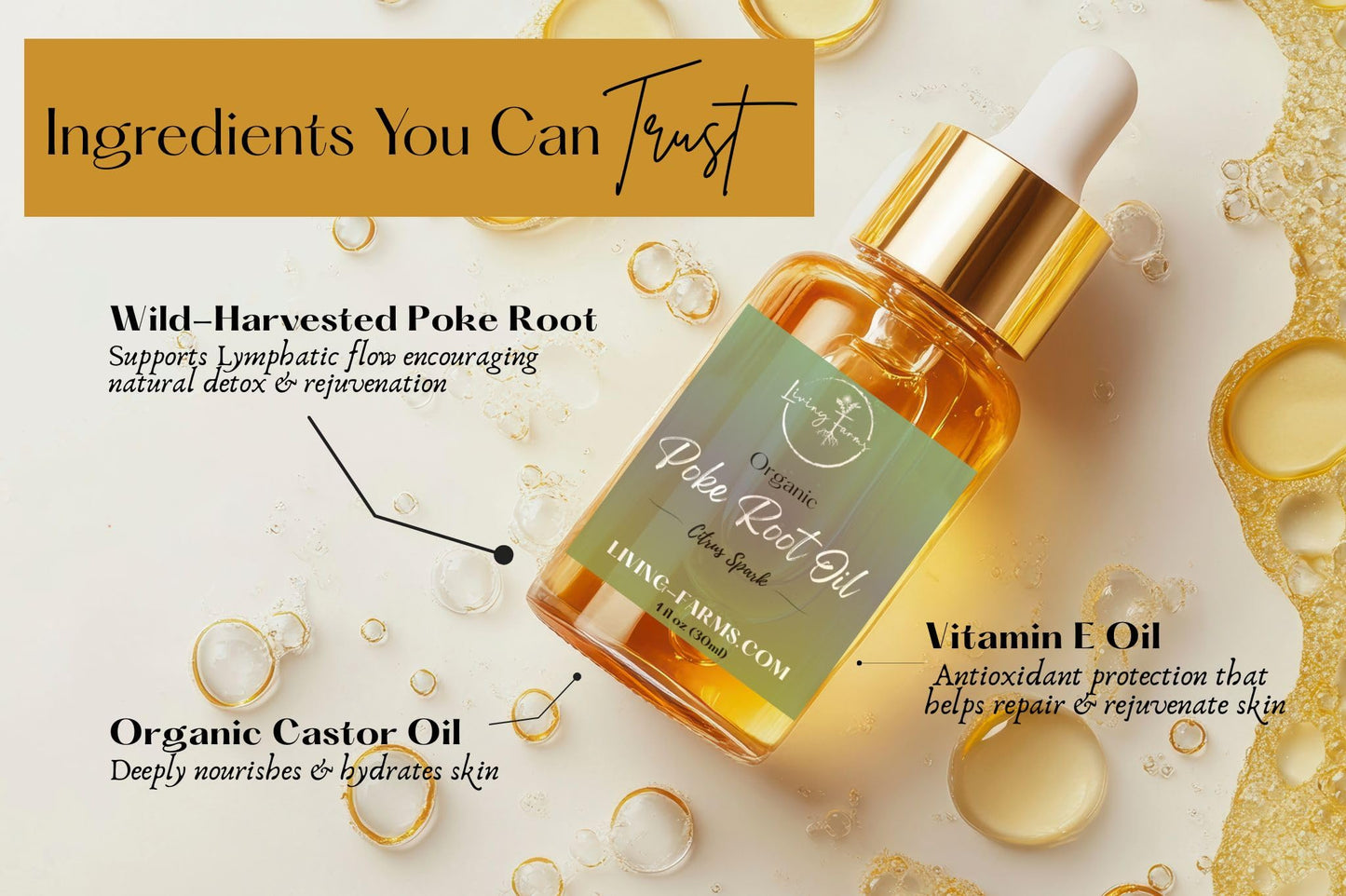 Organic Poke Root Castor Oil | Vegan Lymphatic Support | Cysts, Boils, Fibroids, Swollen Lymph Nodes, Breast & Joint | Natural Deep Tissue Massage | Made in The USA (1oz, Citrus Spark)