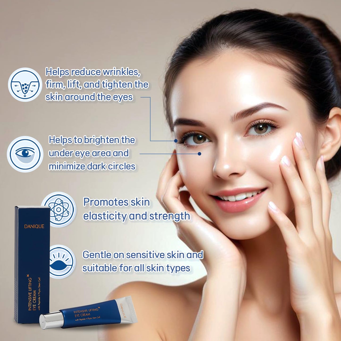 Dermanex Danique Intensive Lifting Eye Cream – Peptide Phyto Stem Cell, Helps Improve Skin Appearance, Hydrates, and Smooths the Look of Fine Lines (20ml)