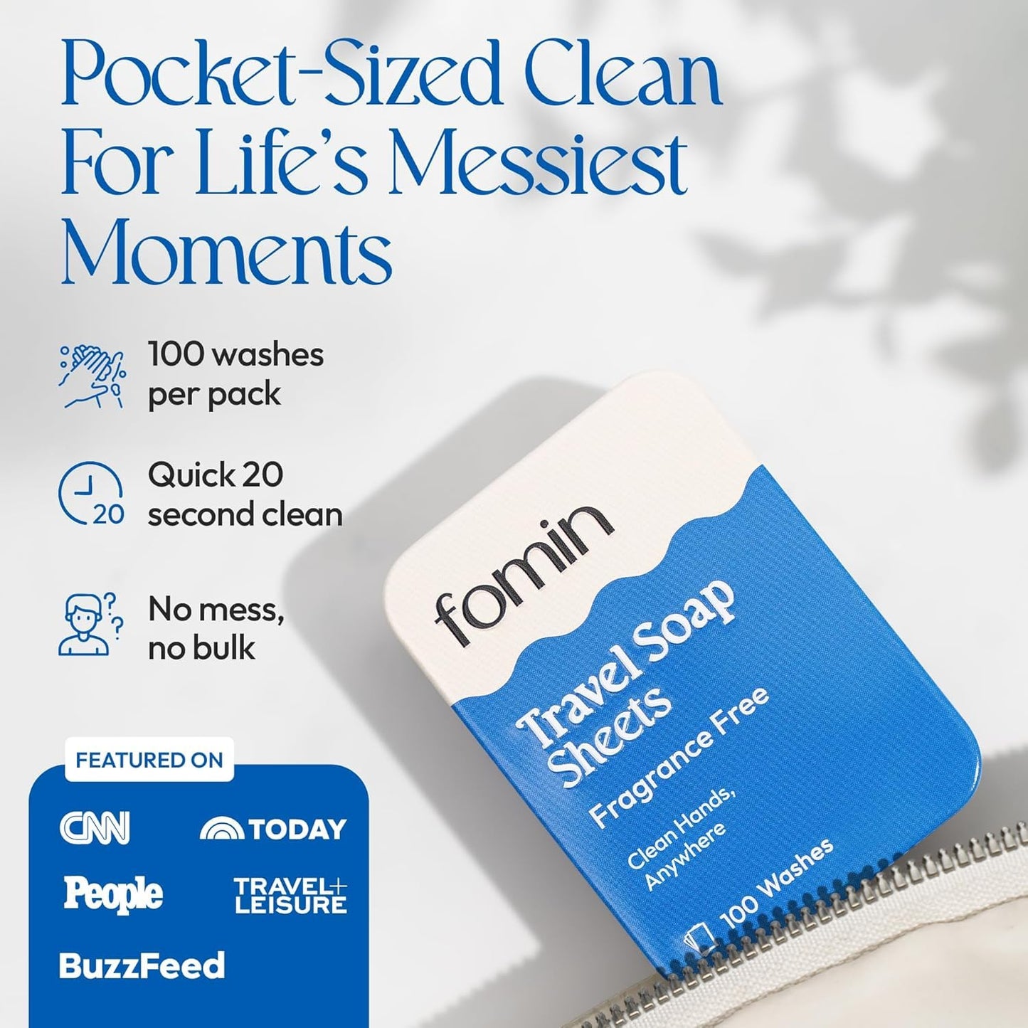 FOMIN - Paper Soap Sheets for Traveling - 300 Unscented Portable Hand Soap Sheets for Travel in Tin - Dissolvable Mini Portable Travel Soap Sheet for Hand Washing, Camping and Hiking