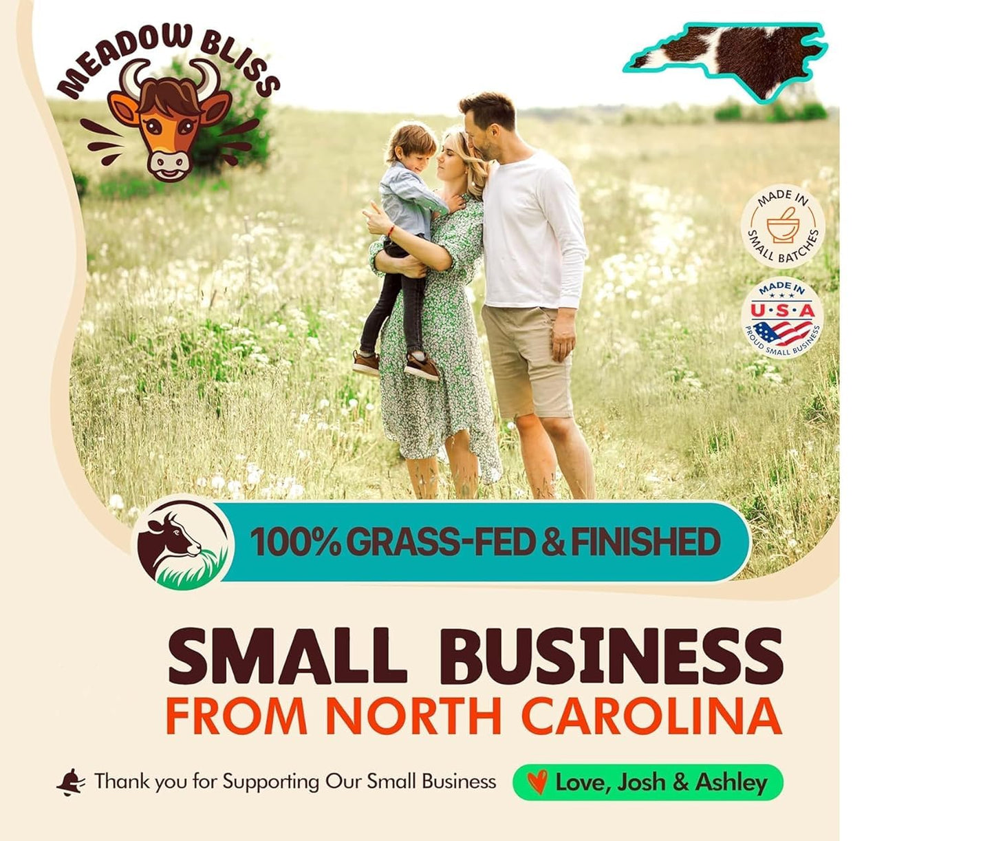 Meadow Bliss Beef Tallow for Skin - Moisturizer Cream - 100% Grass Fed - Whipped Beef Tallow - Organic Jojoba Oil - Organic Shea Butter - Supports Eczema, Rosacea - Made in USA - Unscented - 2 oz
