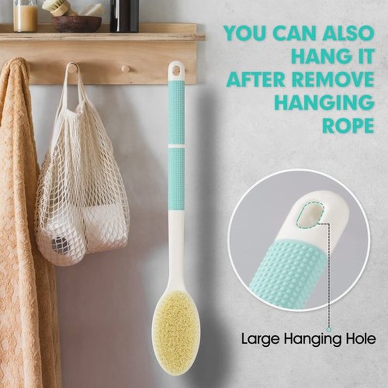 Backski Back Scrubber Anti Slip for Shower,Back Brush Long Handle with Soft and Stiff Bristles,Body Scrubber for Bath or Dry Brush(Green)