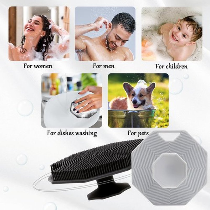 3Pack Silicone Body Scrubber, Qewro Body Buffer Exfoliating Brush with Silicone Loofah, Bath & Body Brushes for Men Women Kids Pets use in Shower, Scalp Exfoliator Hair Shampoo Skin Cleaning Brush