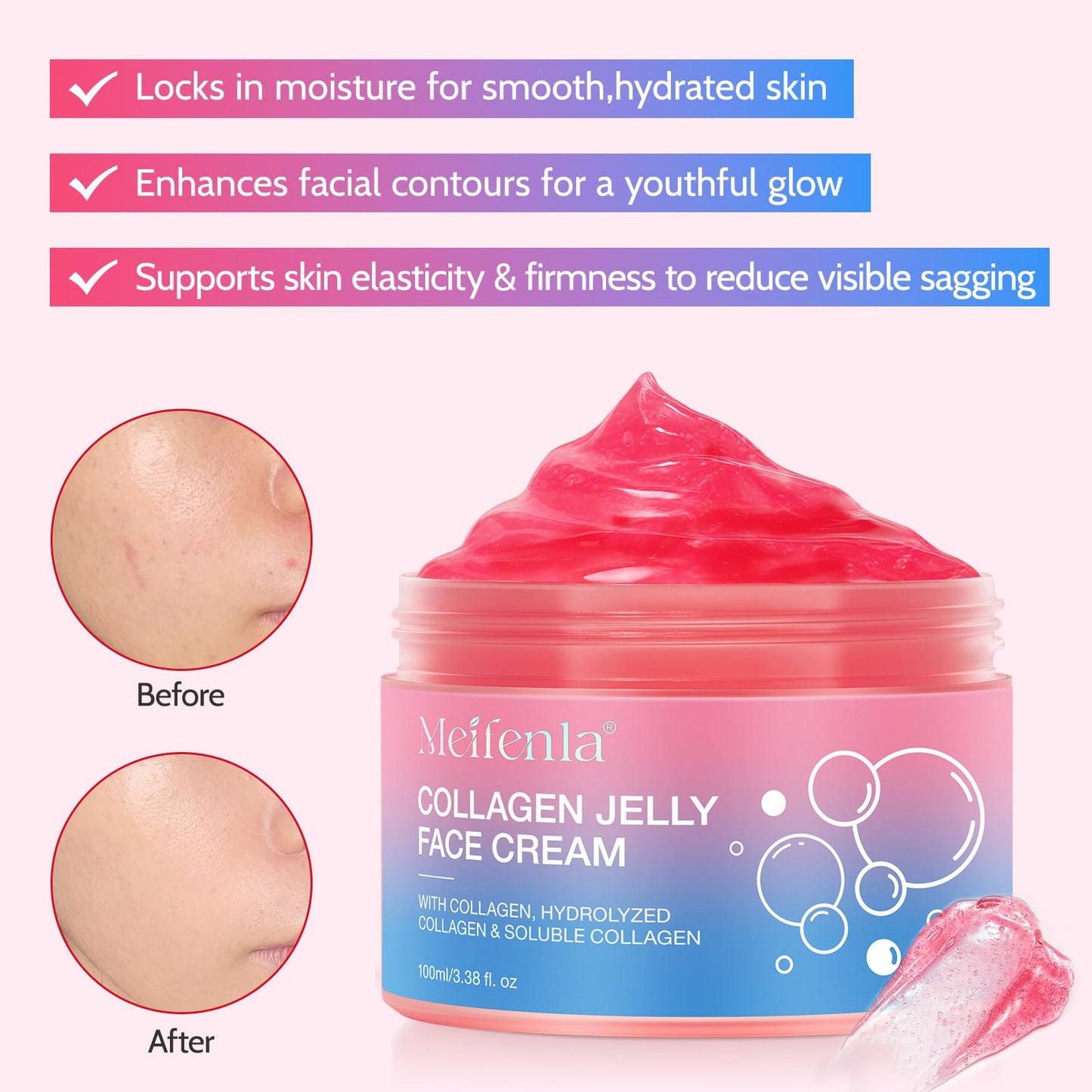 Lxitian Collagen Jelly Cream, Day Night Cream With Freeze Hydrolyzed Collagen Face Cream, Anti-Wrinkle Face Cream, Korean Moisturiser, Elasticity, 24H Lifted, Korean Skincare,6.76 fl. oz