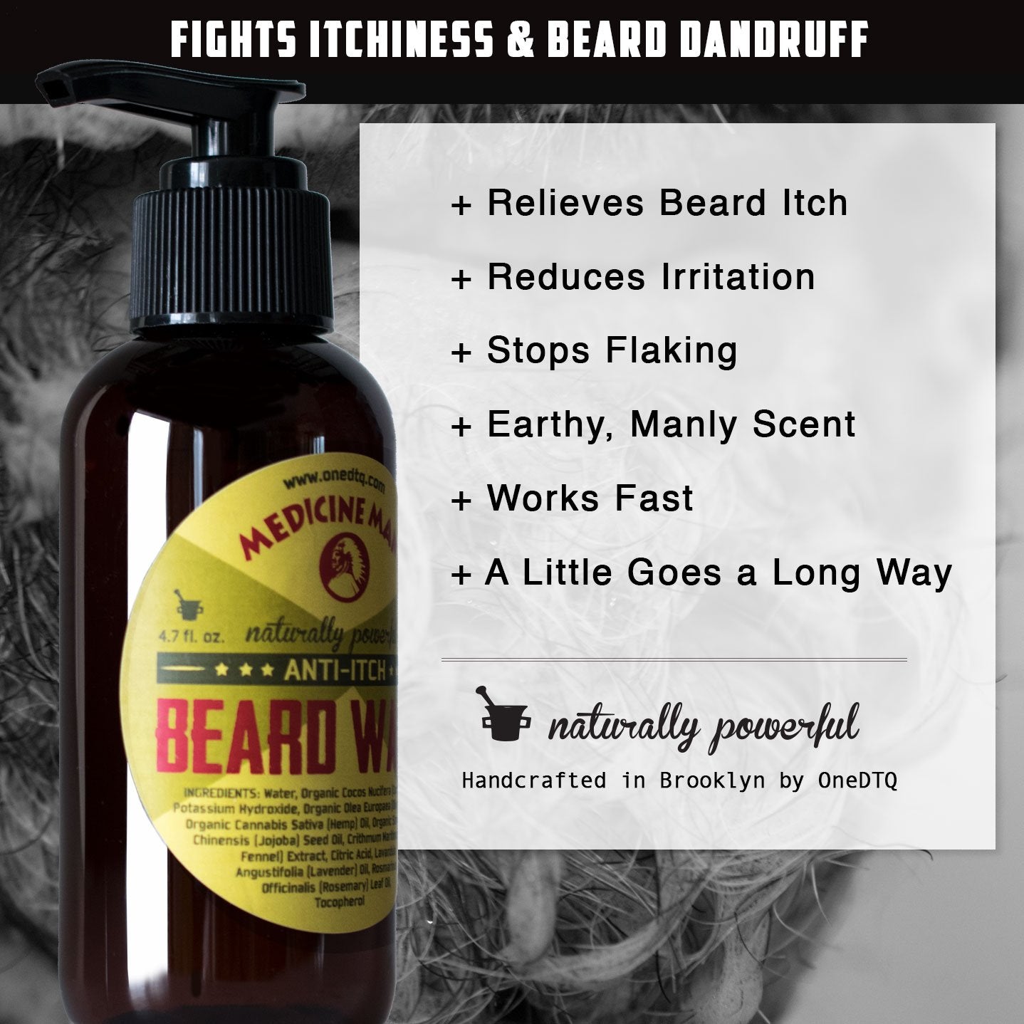 OneDTQ Beard Wash for Itchy Beard & Beardruff – Natural – Soothes, Softens, Deep Cleans – Medicine Man's 4,7 FL OZ