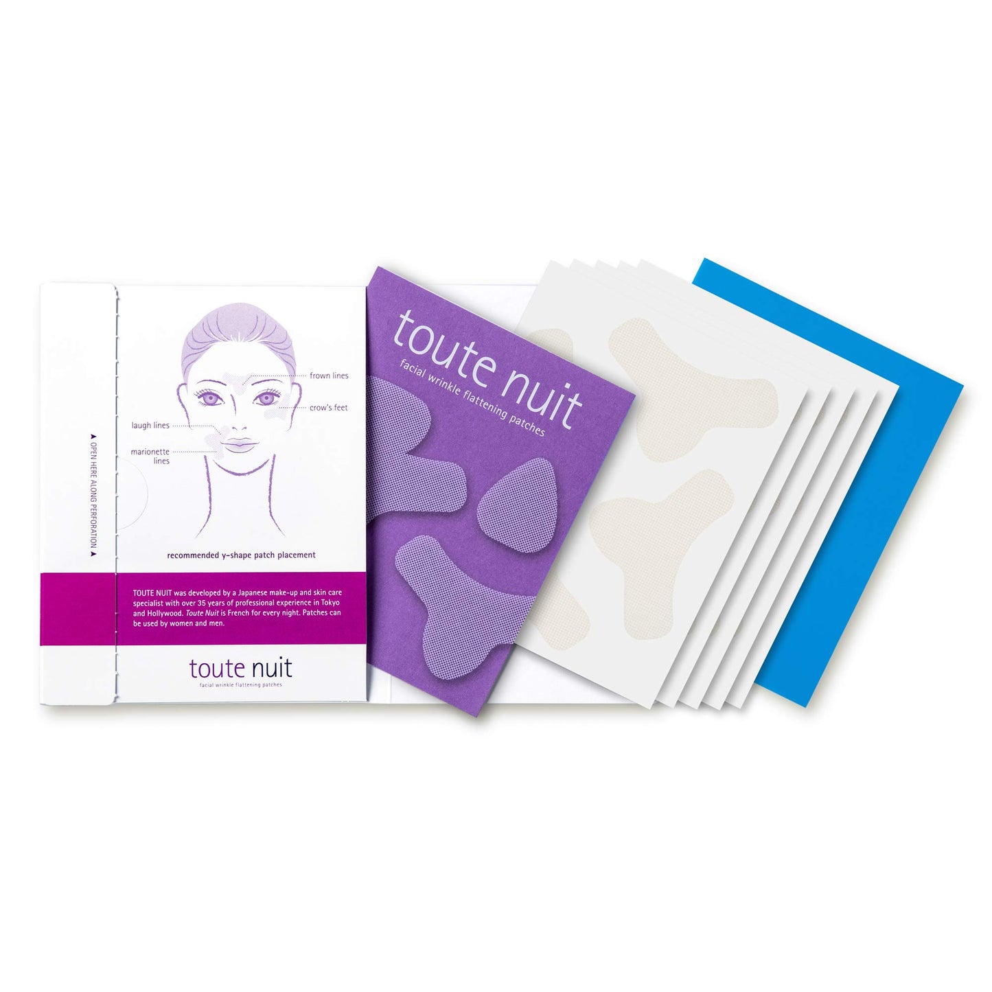 Toute Nuit Wrinkle Patches – Y Shape – Face Tape for Forehead, Between the Eyes & Around Mouth – Hypoallergenic Anti Wrinkle Patches – 20 Count, Made in USA