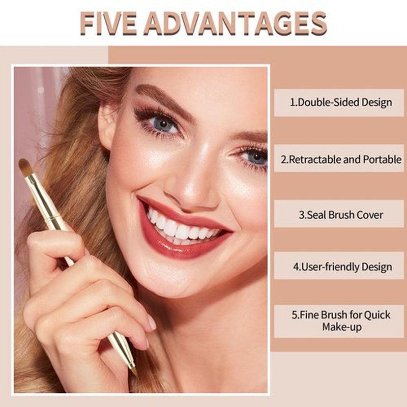 3 PCS Lip Brush,Yoizyfree Retractable Lip Brushes,Double-Ended TraveLip Makeup Brush Set for Lipstick Lip Gloss Include Lid(Gold + Pink + Purple)
