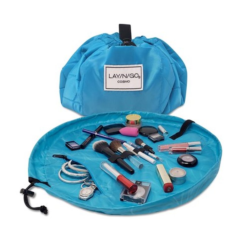 Lay-n-Go Cosmo Drawstring Makeup Bag Organizer, Water-Resistant Cosmetic Pouch for Travel, Stylish & Durable Toiletry Bag, Machine Washable, Large Capacity, 20-Inch, Ocean Blue