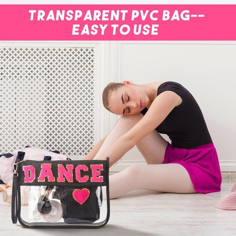 Hillban 2 Pcs Dance Recital Gifts Clear Makeup Bag Chenille Letter Patch Cosmetic Bag Dance Competition Gift Toiletry Pouches with Zipper Waterproof Travel Purse for Team Teacher Appreciation
