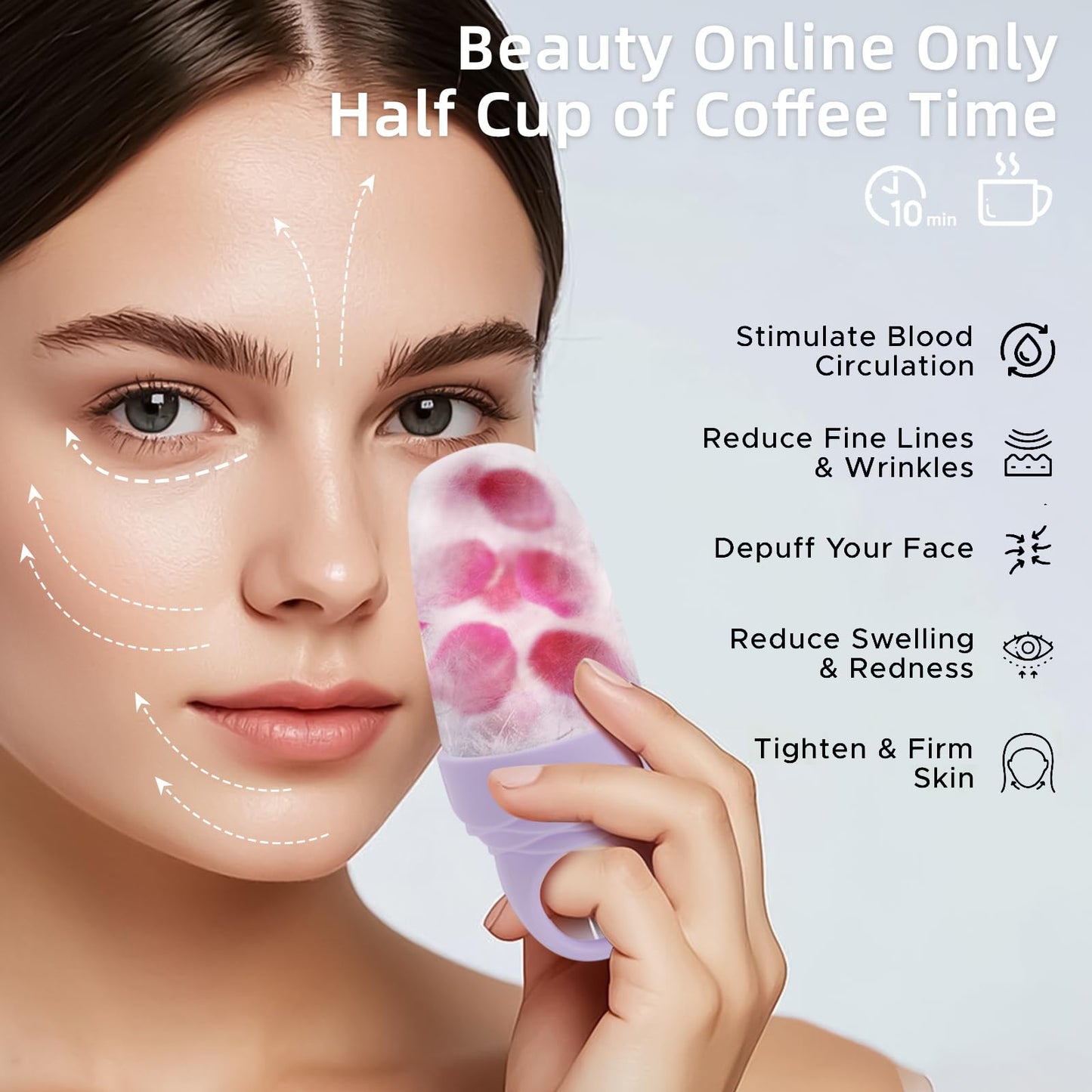 3 Pack Ice Roller for Face, Facial Ice Roller Silicone Mold Reusable for Face Women and Eye Neck Cold Skin Care Tools Freezer De Puff Eye Bags Reduce Migraine Pain Pink 1 + Purple 2