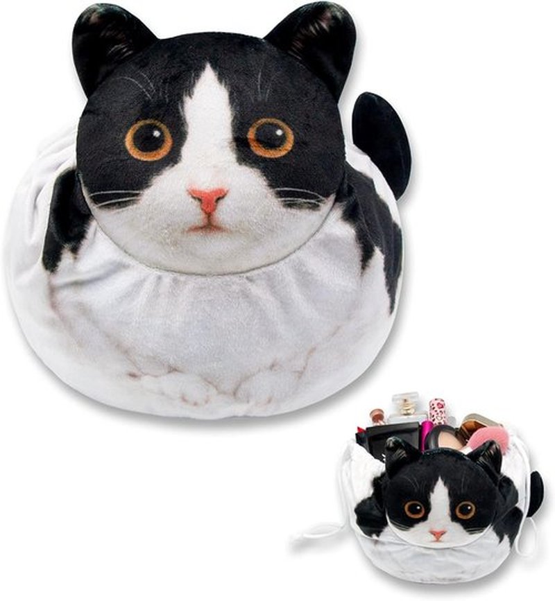 Openhahaha Drawstring Makeup Bag, Cat Makeup Bag, Travel Makeup Organizer, Cosmetic Pouch Bag, Cat Gift for Women, Lay Flat Makeup Bag Gifts for Cat Lovers