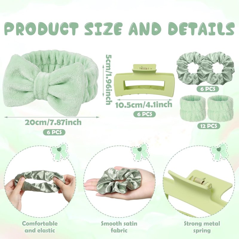 Suncalla 48 Pcs Spa Party Favors | Bridesmaid Proposal Gifts & Sleepover Supplies - Green Headbands, Scrunchies, Jewelry Case, Makeup Bag & Mirror