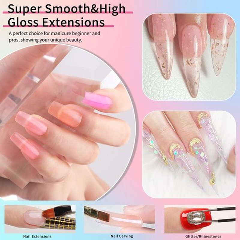 Arousar Poly Nail Gel Set, 8 Colors Pink Green Yellow Blue Clear Nail Extension Gel for Beginners Professional, Builder Nail Gel Mother's Day Spring Summer DIY Design Nail Art Salon at Home