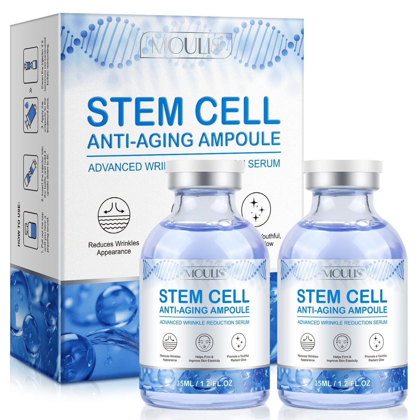 Stem Cell Serum for Face, Anti Aging Smooth Wrinkles Microneedling Serum Solution to Use with and without Micro Needling. (2 Bottle)