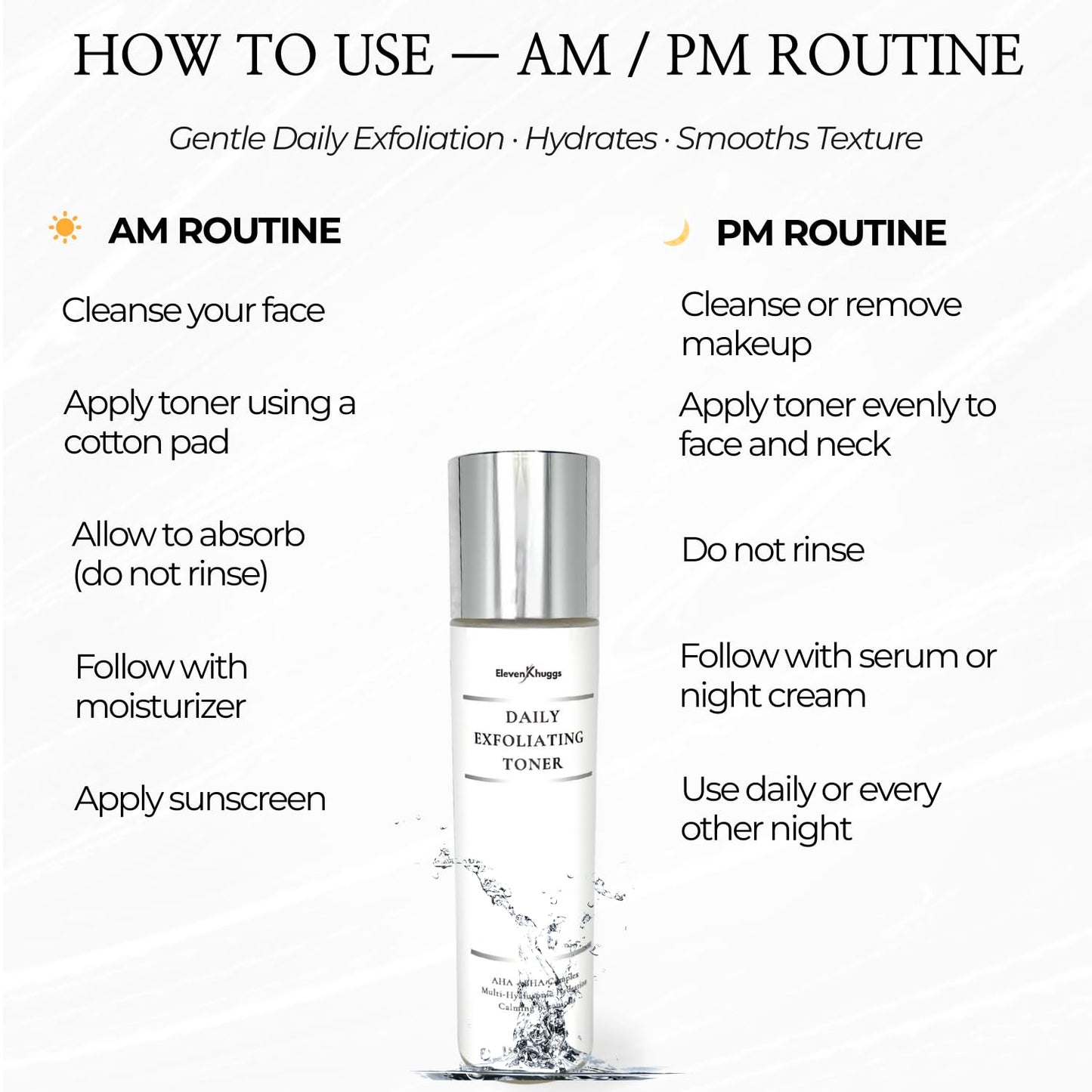 Daily Exfoliating Toner with AHA & BHA – Gentle AM/PM Pore Refining Liquid Exfoliant for Men & Women – Clears Pores, Smooths Texture, Hydrates Skin – Unscented, Non-Irritating Formula