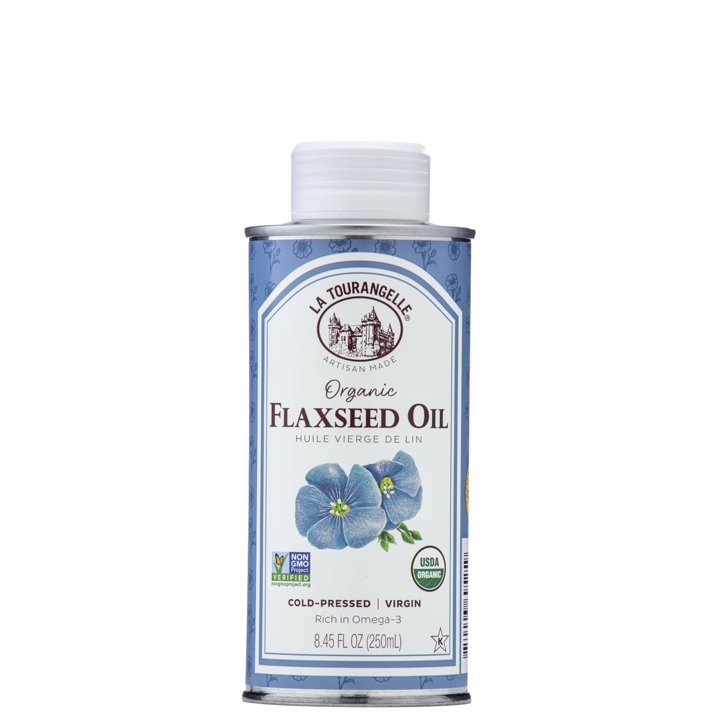 La Tourangelle, Organic Flaxseed Oil, Essential Omega-3 to Improve Heart Health, Vegan, Non-GMO, Gluten-Free, Kosher, Cast Iron Seasoning, 8.45 Fl Oz