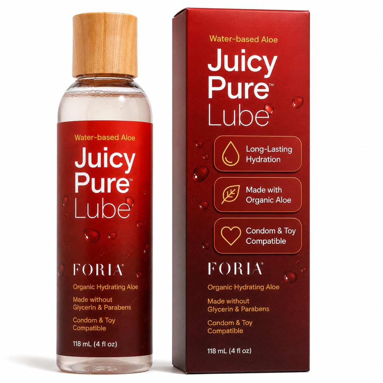 FORIA Juicy Pure Lube, Organic Aloe Water-Based Personal Lubricant, 4 oz