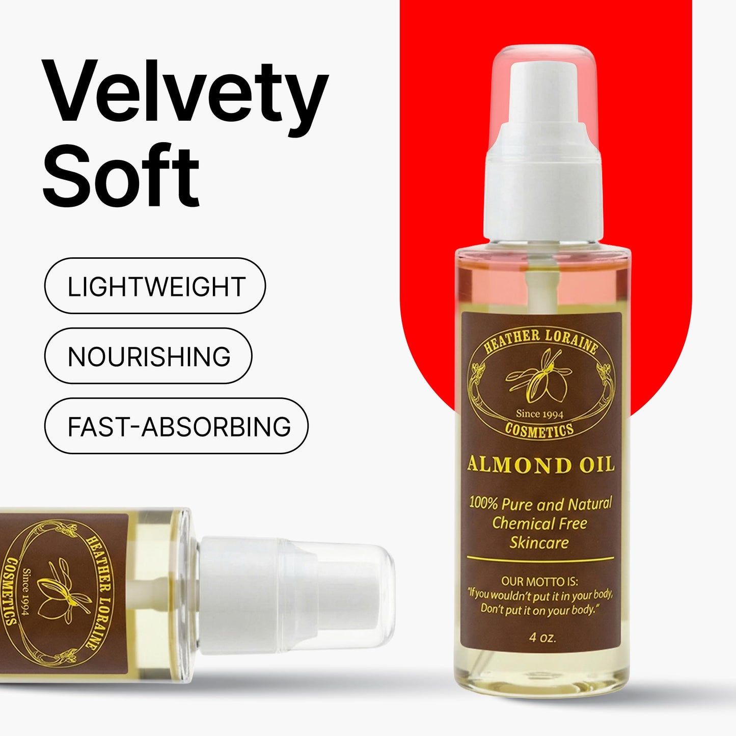 Heather Loraine Almond Oil, Single-Ingredient Carrier Oil for Face, Hair & Body, Fragrance Free, 4 Fl Oz