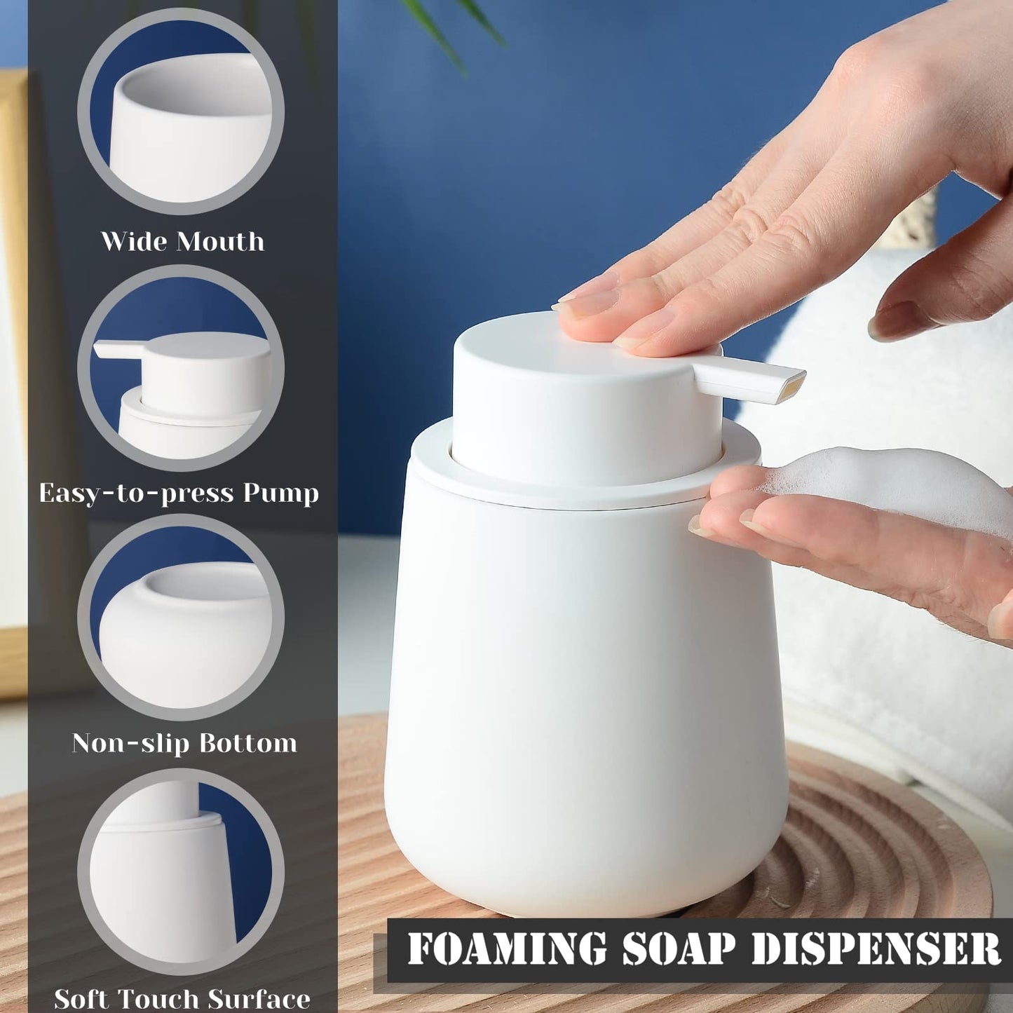 Bosilunlife Ceramic Foaming Soap Dispenser - 12Oz Bathroom Countertop Kitchen Dish Soap Pump Dispenser Foam Soap Dispenser - Rubber Paint White