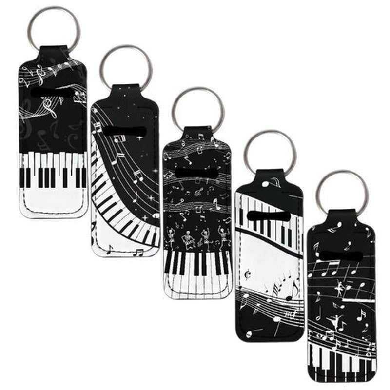 SEANATIVE Musical Notes Chapstick Holder 5 PCS Lipstick Holder Keychain Lipstick Sleeve Pouch Lip Balm Holder Lipstick Bag for Keychain Travel Accessories Gift for Girls and Women