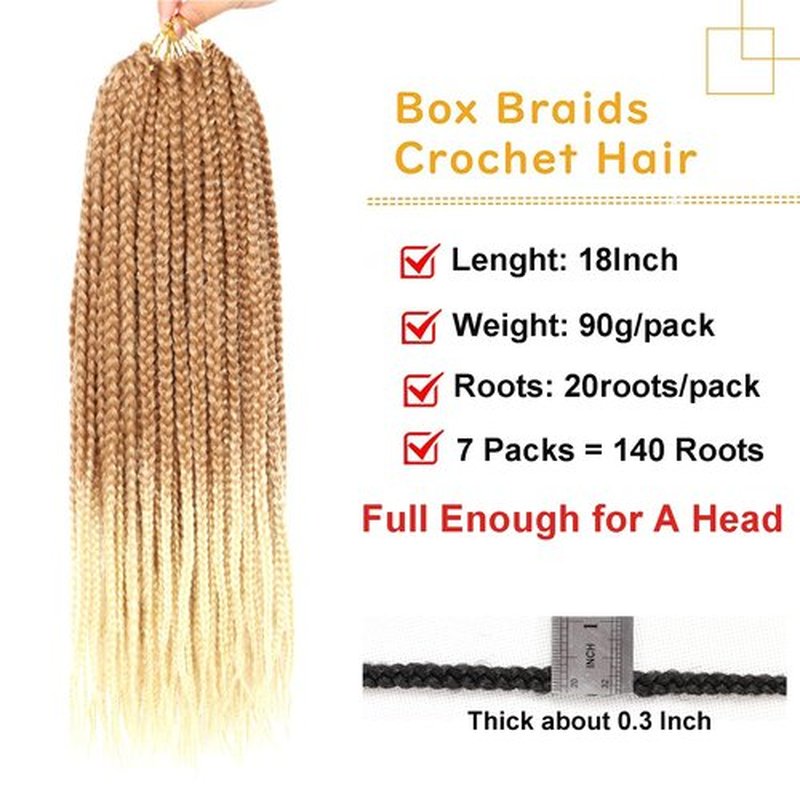 7 Packs Goddess Box Braids Crochet Hair 18 Inch Prelooped Crochet Box Braids Crochet Hair for Black Women Braiding Hair (18 Inch 7 Packs, 27/613)