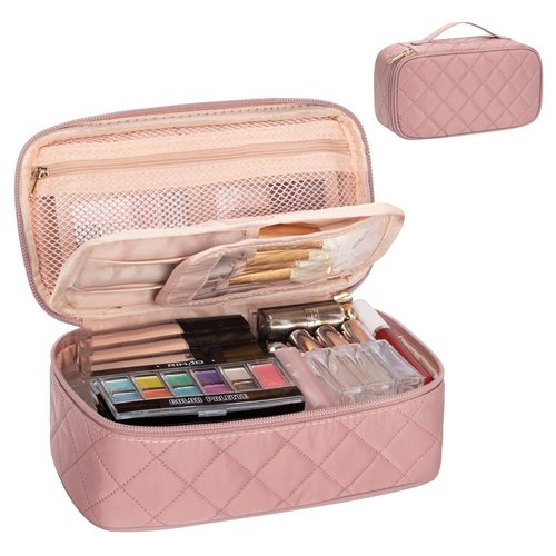 OCHEAL Small Makeup Bag,Portable Cute Travel Makeup Bag Pouch for Women Girls Makeup Brush Organizer Cosmetics Bags with Compartment-Rhombus Pink