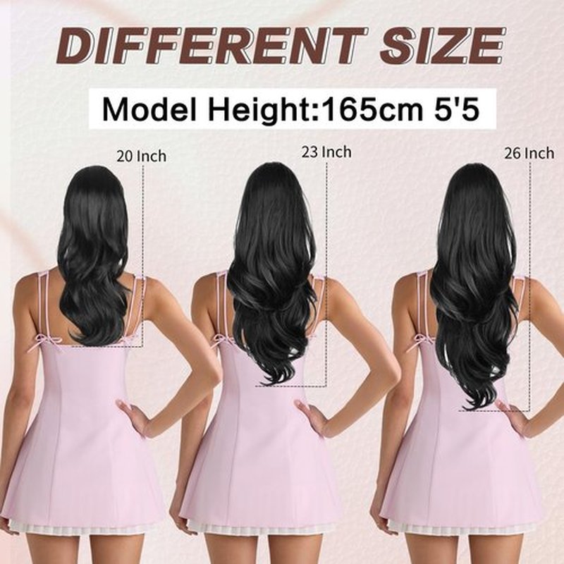 CHRSHN Ponytail Extension, Drawstring Ponytail Extension for Women Long Black Brown Wavy Pony Tails Hair Extensions Synthetic Wavy Clip in Ponytail Hairpiece for Women