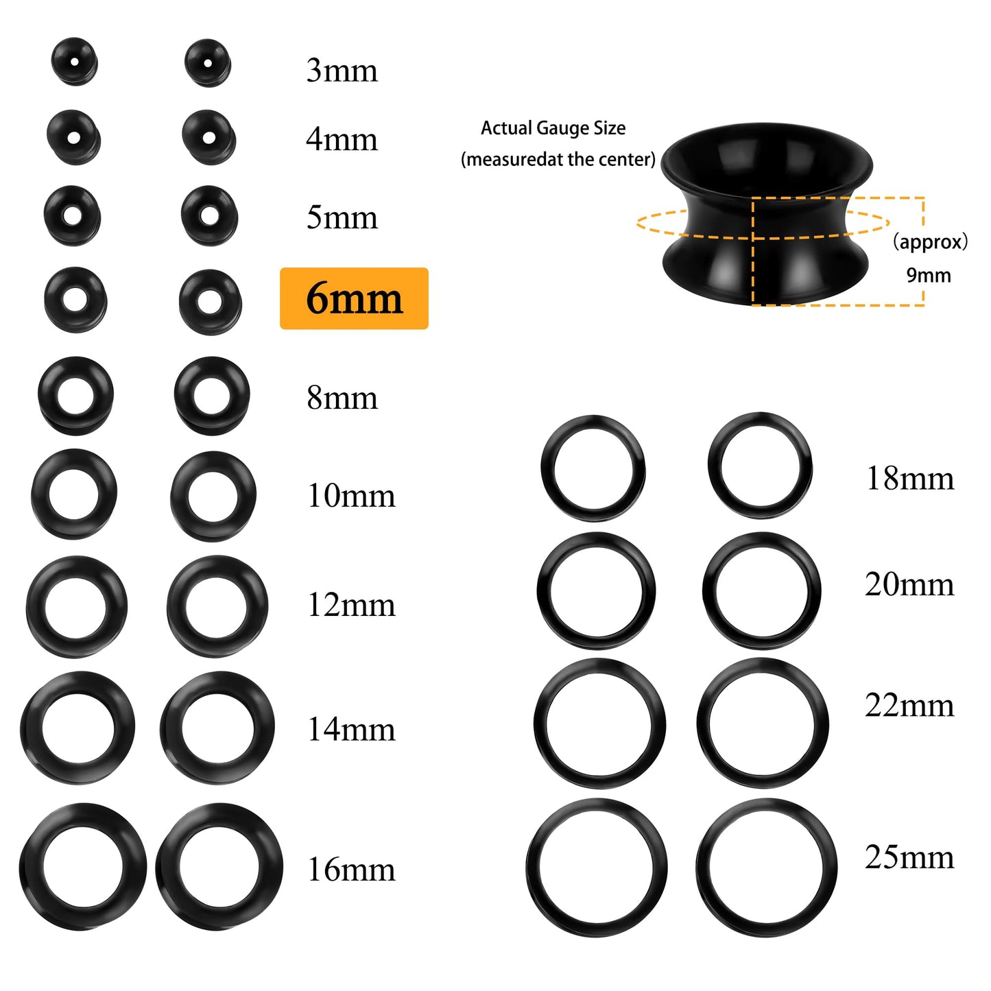 Xpircn Thin Silicone Ear Plugs Tunnels Flexible Ear Earlets Ear Gauges Expander Stretchers Double Flared Flesh Ear Piercing Jewelry 2G (6mm)