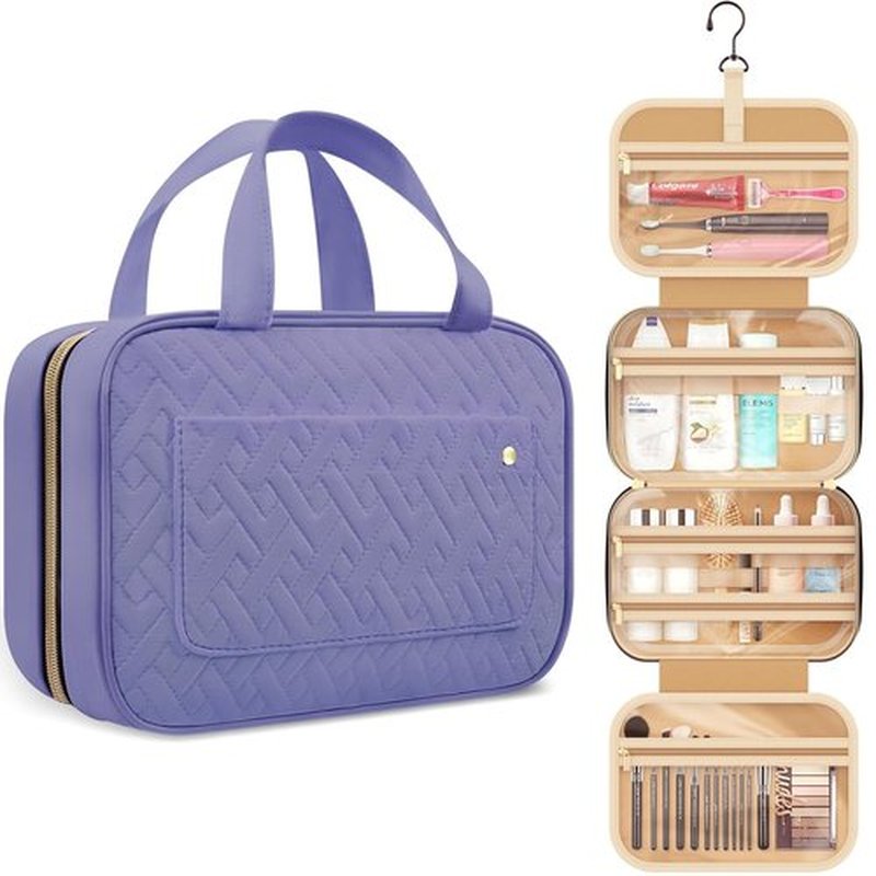 HOTOR Travel Toiletry Bag for Women with Hanging Hook - Portable Cosmetic Case, Toiletry Bag for Traveling Women, Waterproof Travel Essentials, Large, Aegean-Blue