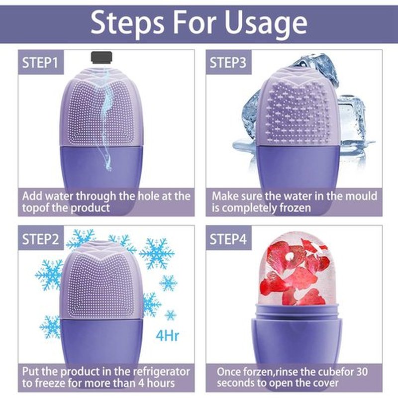 KOGITI Ice Mold for Face, Ice Roller for Face & Eye, Beauty Facial Ice Rollers Ice Holder Mold Face Puffiness Relief Massage Skin Care Tools, Ice Facial Cube (Brush-Purple)