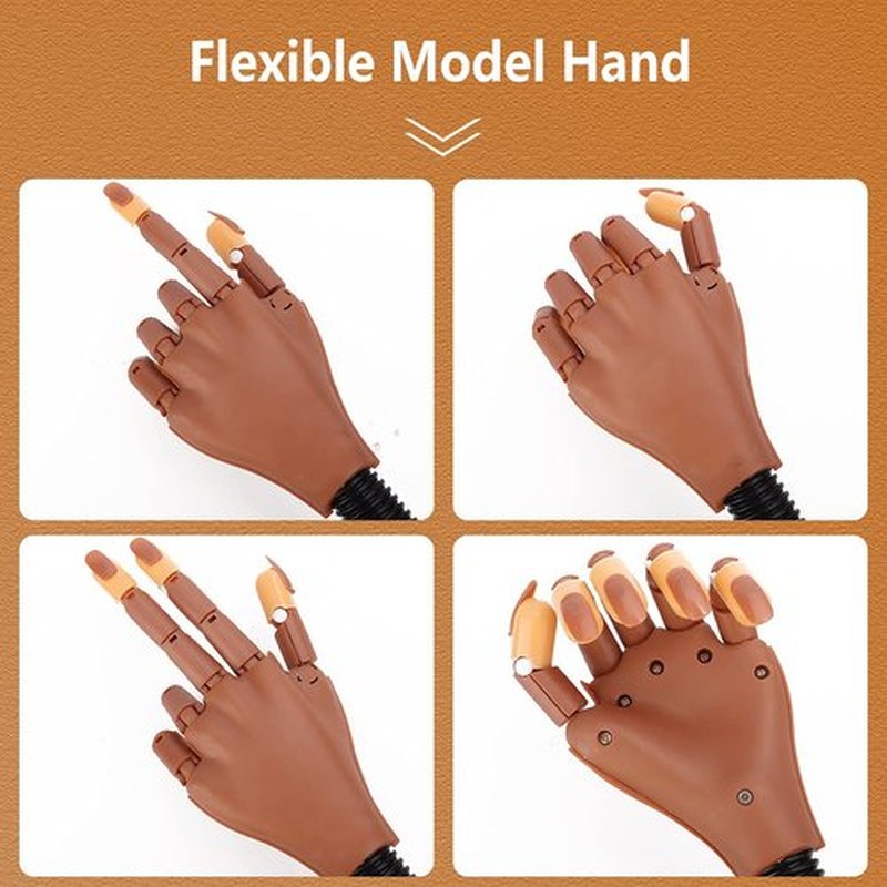 Practice Hand for Acrylic Nails, Flexible Nail Training Maniquin Practice Hand, Moveable Practice Nail Hand wth 200 Pcs Replaceable Nails for Acrylic Nail Manicure DIY