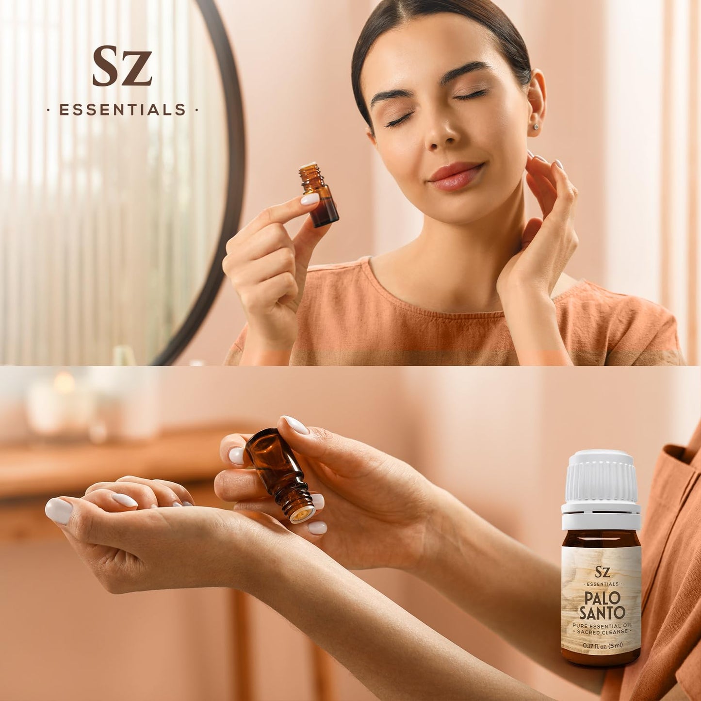 Sz Essentials Palo Santo Essential Oil – 100% Pure – Ethically Sourced from Peru – Sacred Oil for Ritual Use, Spiritual Cleansing & Energy Clearing – Bursera graveolens – Vegan – 0.17 fl oz (5mL)